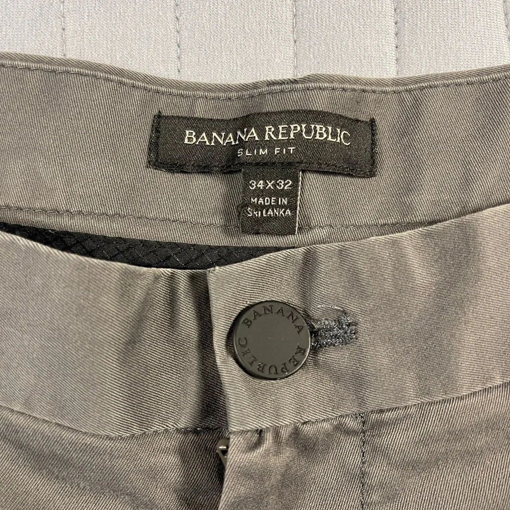 Banana Republic Mens Slim Fit Chino Pants 34x32 Olive Khaki Stretch Cotton Blend